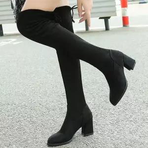 스웨이드 XH771012 싸이하이 기 미들힐 롱부츠 여성 오버니 부츠