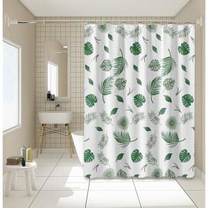 12개의 플라스틱 후크가 달린 샤워 커튼 라이너, 부스 및 욕조용 72x72인치 욕실 라이너 세트(녹색 잎)