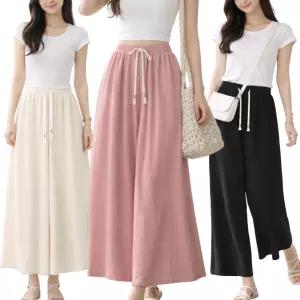 링클 쿨팬츠 와이드팬츠 밴딩통바지 여름이지웨어 빅사이즈 루즈핏 홈웨어