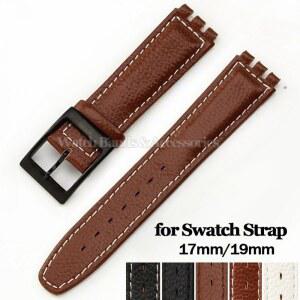 스와치 YCS YAS YGS 시리즈 호환 가죽 시계 스트랩 17mm 메탈 핀 남성용 19mm 버클 방수 시계줄