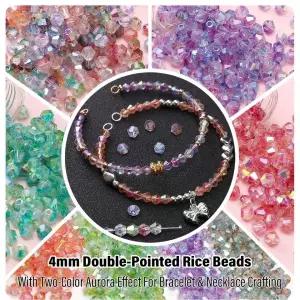 비즈공예 4mm 투컬러 오로라 더블 포인트 글래스 쌀 비즈 1mm구멍 - 주얼리 제작 팔찌목걸이공예