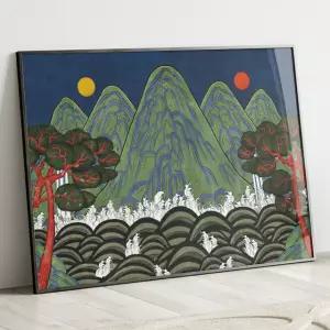 왕의자리 일월오봉도 그림 왕실 병풍 한국화 민화 포스터 풍수 거실 안방 침실 인테리어액자