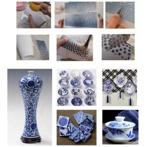 도자기 점토 전사 종이 유약 언더글레이즈 꽃 Jingdezhen 블루 화이트 데칼 1개