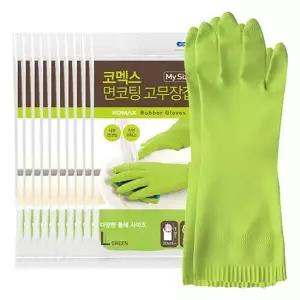 코멕스 마이사이즈 면코팅 고무장갑 그린 L(대) X 10