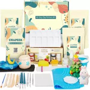 UHAPEER 에어 드라이 클레이 키트 점토 초보자를 위한 도자기 세트 조각 도구 바니시 페인트 단계별 가이드