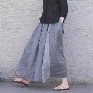 리넨 밴딩 A 린넨 허리 스커트 여름 플레어 레이어 치마 맥시