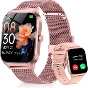 여성용 CASCHO 스마트 워치(2밴드) AI 음성이 포함된 블루투스 콜 워치 1.85인치 HD 피트니스