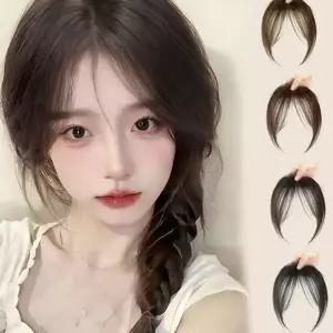 시스루 뱅 앞머리 똑딱이 내추럴 인모 앞머리 가발 부분 스타일링 악세사리 정수리 얼굴형 간편한 작은