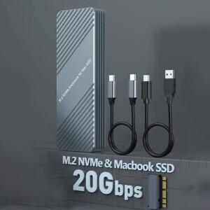M2 SSD 인클로저 USB-C 3.2 NVMe 12+16 핀 apple 호환 Mac/iMac/MacBook Pro/Air 2013 ~ 외부 수납함 박스