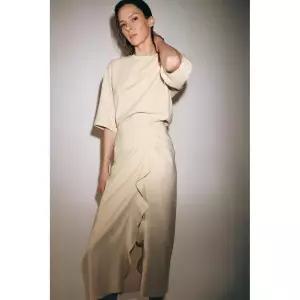 [국내발송] ZARA 여성 ZW 컬렉션 드레이프 미디 원피스 - 미디움 크림 470067