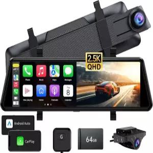 JOMIES C810 카플레이 미러 대시캠 앞뒤 - 2.5K 후방 카메라 HDR 나이트 비전 FM/무선 오디오 DIY 10분