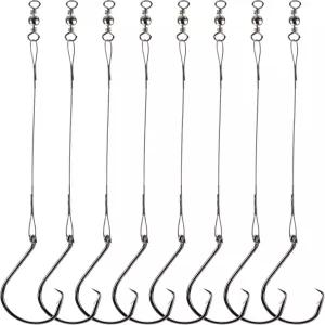 Uxwuy 낚시 서클 오프셋 후크가 있는 메기 배스용 소금물 50pcs 리더 후크 리그