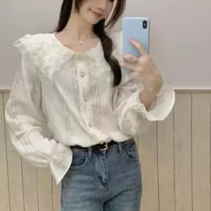 [옷은날개] 빅카라 레이스 셔링 진주 버튼 긴팔 블라우스