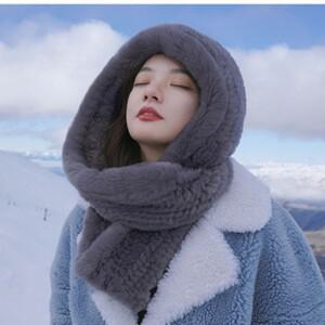 겨울 따뜻한 토끼털 모자 스카프 일체형 방풍 스키 귀 보호 가죽 남녀공용 두꺼운 통기성