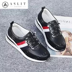 [애슬릿] 여성 러닝화 키높이 소 가죽 콤비 라인 운동화