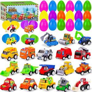 루부일드 18PCS 자동차 부활절 달걀 사냥 혜택에 소년 적합합니다 장난감, 미니 플라스틱 건설 - 달걀과 파티 및 소녀 바구니 스터퍼, 상품 풀백