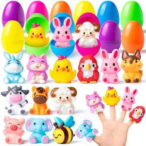 장난감이 포함된 부활절 달걀 12팩, 손가락 용품 바구니 파티 충전재, 동물 선물, 경품 스터퍼 인형, 위한 사냥을 교실