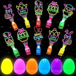 24팩 이스터 에그 충전 LED 스터퍼용 간식 바스켓 어두운 소년 충전재 캔디 어린이 헌트 라이트, 선물 조명이 핑거 인기 비 파티 소녀
