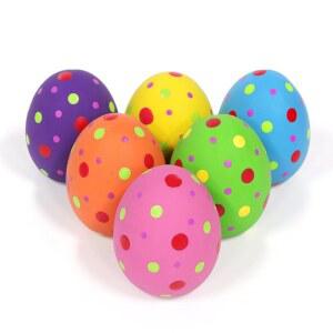 반려견용 BRMDT 부활절 달걀, 강아지 반려견 위한 (6개) 고무 장난감 삐걱거리는 선물용 바구니 및 인터랙티브 달걀 중형견을 소형