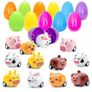 풀백 자동차 장난감으로 채워진 12개의 달걀 동물 사냥, 부활절 홀리데이 미리 차량으로 위한 서프라이즈를 선물, 귀여운