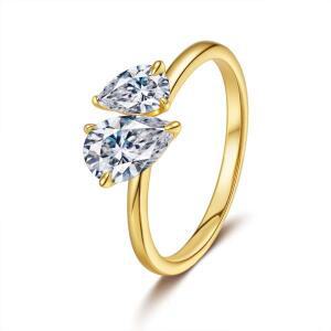 럭셔리 100% 진짜 18k 골드 여성용 1.5 캐럿 Moissanite 더블 다이아몬드 반지 스퀘어 워터 드롭 링