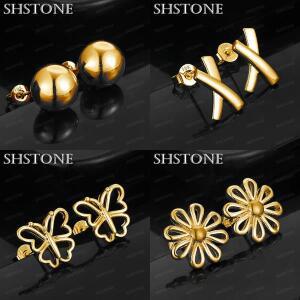 고성능 18k 금 비즈 꽃 나비 문자 X 스터드 귀걸이 패션 참 장신구 기념일 파티 여자친구 선물