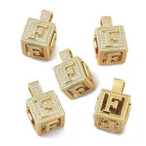 주얼리 제작용 할로우 블록 글자 펜던트, 힙합 사각형, DIY 목걸이, 26 이니셜 알파벳 패션, AAA 지르코니