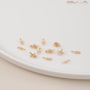 14K 금도금 하프 홀 비드 홀더 양 눈 스크류 캡 귀걸이 목걸이 스티커 진주 펜던트 Diy 액세서리