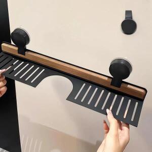 호두나무 흡착식 욕실 선반 - 드릴 필요 없는 거울 앞 수도꼭지 세면대