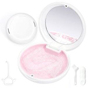 구 구멍이 있는 가불로 리테이너 케이스 슬림 얼라이너 제거 도구가 귀여운 용 브레이스 박스와 가드 및 마우스 가드와 호환되는 브러시 화이트 핑크