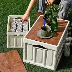 (옵션 우드캠핑폴딩스토리지(중형베이지))접이식 캠핑 폴딩 박스 캠핑용 캠핑 수납 박스 테이블 트렁크