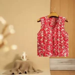 [하프클럽/옷자락]여성 겨울 간절기 따뜻한 꽃무늬 누빔 조끼