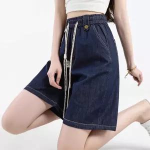 솔저스바지 여자 데님 빅사이즈 밴딩 일자 트레이닝 반바지룩 와이드 5부 OPH1