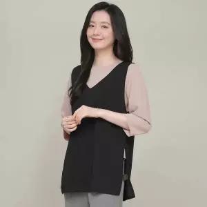 [하프클럽/] 엄마옷 브이 트임 여성 봄 가을 간절기 하프 조끼 V10502