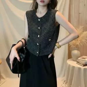 [하프클럽/옷자락]여성 봄가을 트위드 레이어드 크롭 베스트
