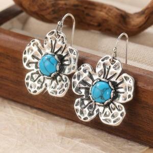 빈티지 구리 소재 인조 청록색 꽃 모양 드롭 귀걸이 여성 패션 고급 휴가용 쥬얼리 공예품