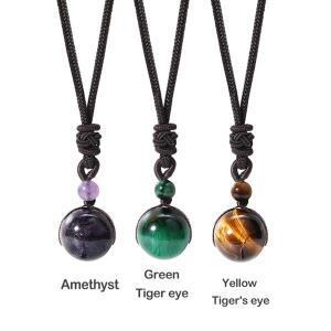 힐링 크리스탈 목걸이, 천연 호랑이의 눈 자수정, 행운의 축복, 보호 차크라 비즈 스톤 펜던트, 남녀공용