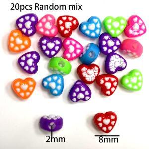 보석 제작용 하트 모양 아크릴 비즈 20개, 컬러 블록 디자인, 목걸이 팔찌용