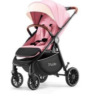 타이니오타 올터레인 유모차, 48.5파운드 용량, UPF 50+ 캐노피, 한 손 접이식, 극세사 가죽 손잡이, 신생아부터 까지 사용 가능한 니어 리 플랫 모드(핫 핑크)