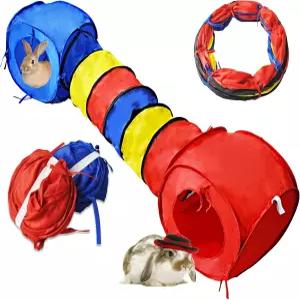 MUYG 대형 토끼 터널 붕괴 가능한 은신처 토끼를 위한 다채로운 튜브 XL 실내외 소형 동물 인터랙티브