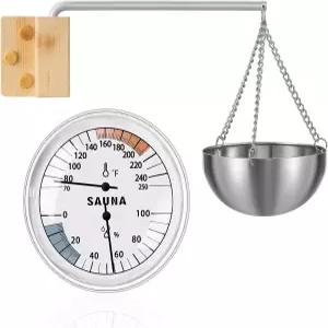 릴렉스웩스 2 세트 사우나 온도계 및 아로마테라피 볼 오일 컵 홀더 화씨 2/1 습도계 15분 타이머 액세서리