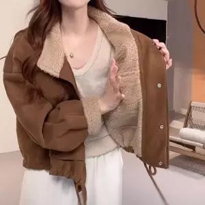 페이크퍼 카라 크롭 무스탕 양털안감 보온 데일리 캐주얼 겨울 여성용