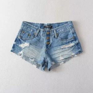 가을 미디 여성반바지 하이 움 로우 청반바지 핫팬츠 쓰리버튼 워싱 찢어진 OP3