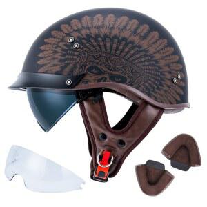 VCOROS 하프 헬멧 모터사이클 DOT 승인 페이스 F07 선바이저 및 퀵 릴리스 버클 인도