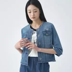 [지센] 여성 크롭 라운드 데님 자켓 LCJKO424_BL