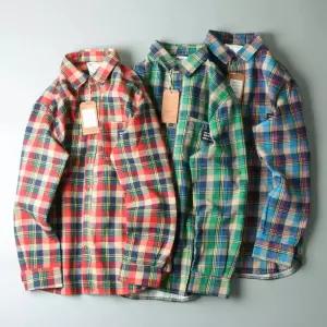 체크 남성 남방 면기모 JC6835 스케이트 레드 그린 셔츠 긴팔