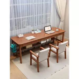 2인용 원목 책상 컴퓨터 서재 데스크 노트북 거실 월넛+원목 의자 2개
