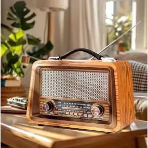 로스 벨라 블루투스 레트로 FM 라디오 우드 스피커