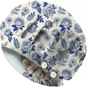 여성용 DELORIGIN 부판 스크럽 캡 버튼과 스웨트밴드가 있는 조절 가능한 면 간호 작업용