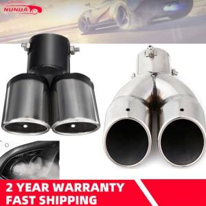 범용 자동차 머플러 배기 파이프 이중 배출구 스테인레스 스틸  실버 팁 엔드 트림 개조 테일 스로트 라이